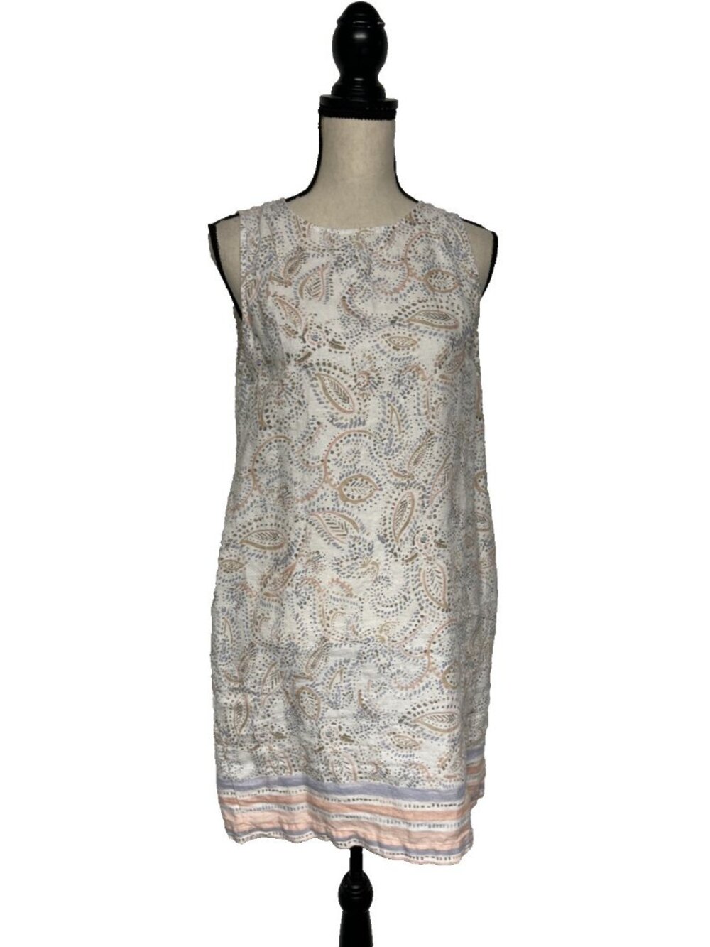 Rachel Ashwell Linen Dress Women's M Sleeveless Shift With Pockets Neutral Color
